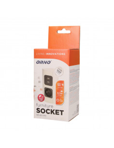 Gniazdo meblowe 1x2P+Z, 2xUSB 2