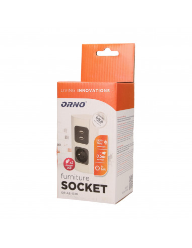 Gniazdo meblowe 1x2P+Z, 2xUSB