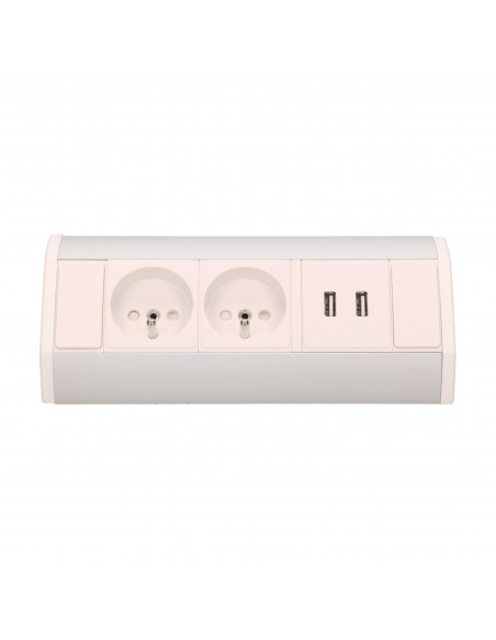 Gniazdo meblowe 2x2P+Z + USB, biało-srebrne