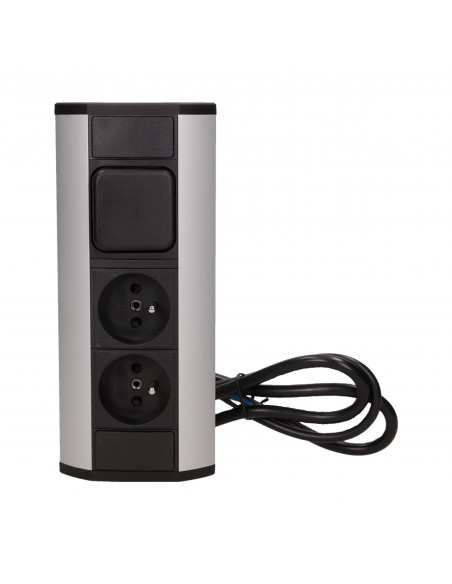 Gniazdo meblowe 2x2P+Z z wyłącznikiem, czarno-srebrne