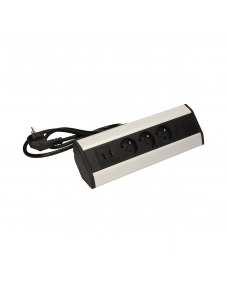 Gniazdo meblowe z ładowarką USB i przewodem 1,8m, 3x2P+Z, 2xUSB