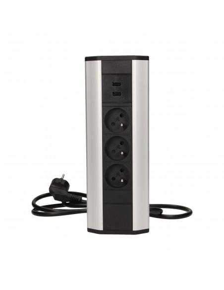 Gniazdo meblowe z ładowarką USB i przewodem 1,8m, 3x2P+Z, 2xUSB
