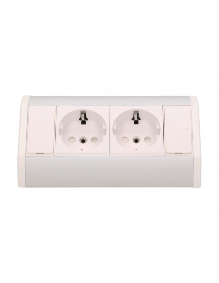 Gniazdo meblowe 2x2P+Z, schuko, biało-srebrne