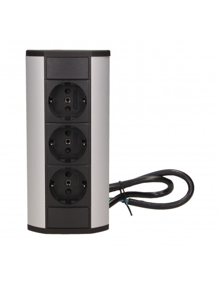 Gniazdo meblowe 3x2P+Z, schuko, czarno-srebrne