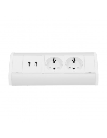 Gniazdo meblowe 2x2P+Z + USB, schuko, biało-srebrne