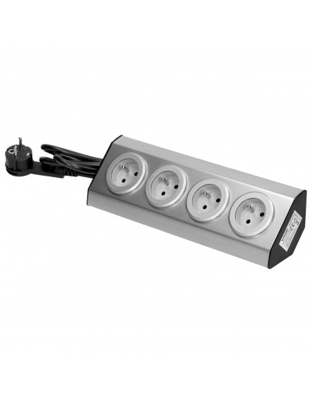 Gniazdo meblowe, kuchenne  montowane na rzepy 4x2P+Z INOX z przewodem 1,5m. 