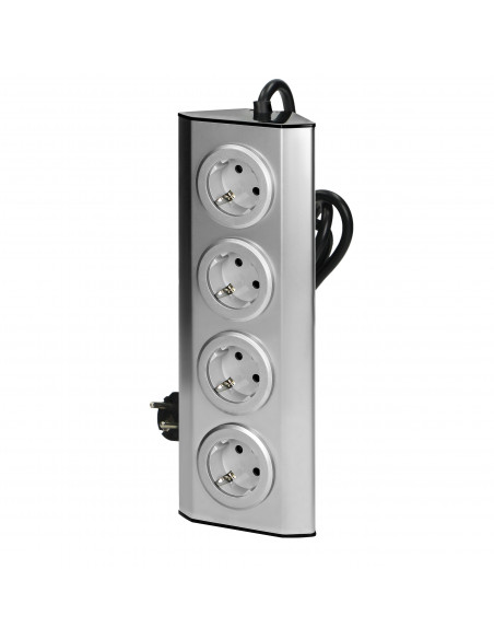 Gniazdo meblowe, kuchenne  montowane na rzepy 4x2P+Z schuko, INOX z przewodem 1,5m. 