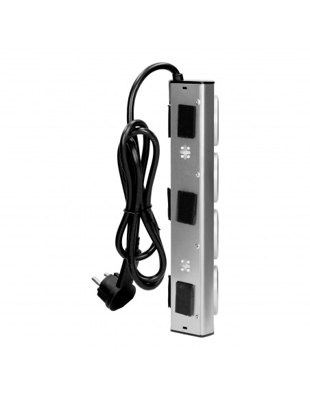  Gniazdo meblowe, kuchenne  z ładowarką USB, montowane na rzepy z przewodem 1,5m - 3x2P+Z schuko, 2xUSB, INOX z...