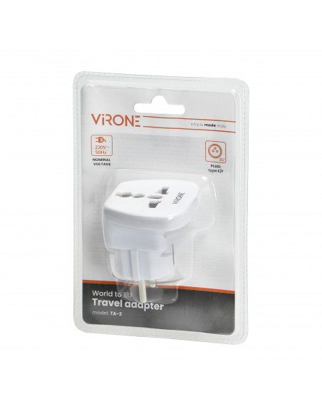 Adapter podróżny - World to EU, 230V/10A, biały

