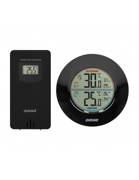 Bezprzewodowa stacja pogodowa z pomiarem temperatury zewnętrznej i wewnętrznej, czarna