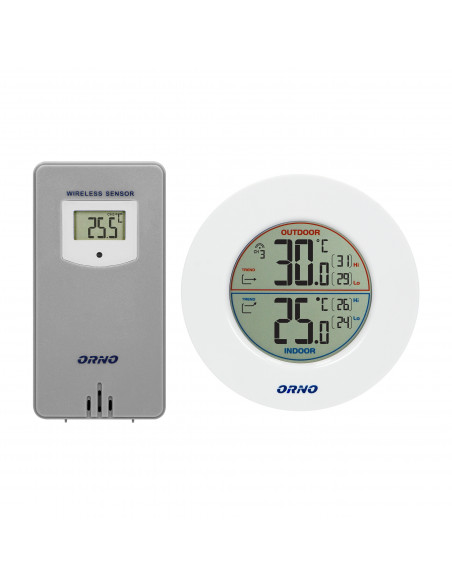 Bezprzewodowa stacja pogodowa z pomiarem temperatury zewnętrznej i wewnętrznej, biało-szara