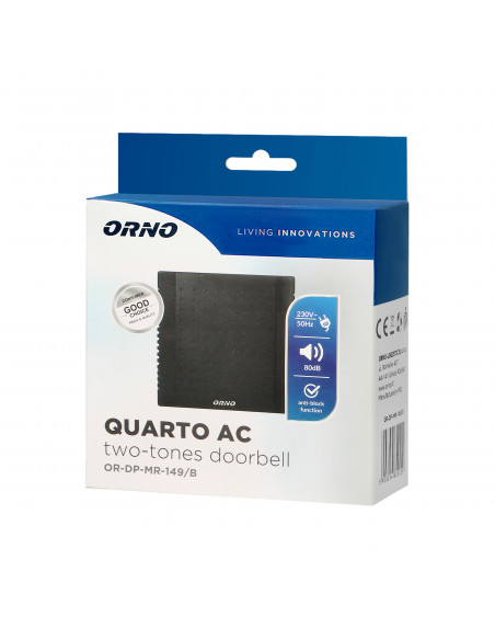 Dzwonek elektromechaniczny dwutonowy QUARTO AC, 230V, czarny
