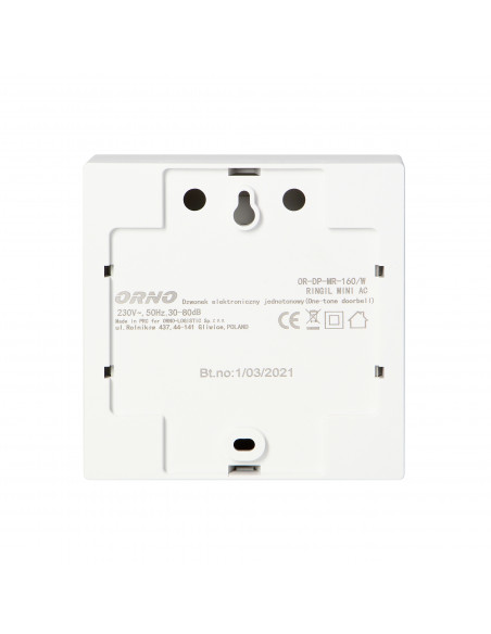 Dzwonek przewodowy elektroniczny jednotonowy RINGIL MINI AC, 230V, biały
