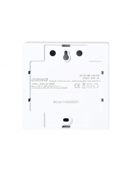 Dzwonek przewodowy elektroniczny jednotonowy RINGIL MINI AC, 230V, śnieżno biały