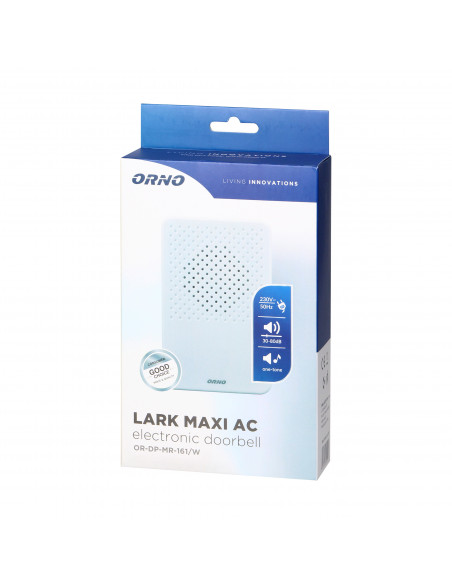 Dzwonek przewodowy elektroniczny jednotonowy LARK MAXI AC, 230V, biały