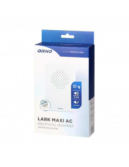 Dzwonek przewodowy elektroniczny jednotonowy LARK MAXI AC, 230V, śnieżno biały