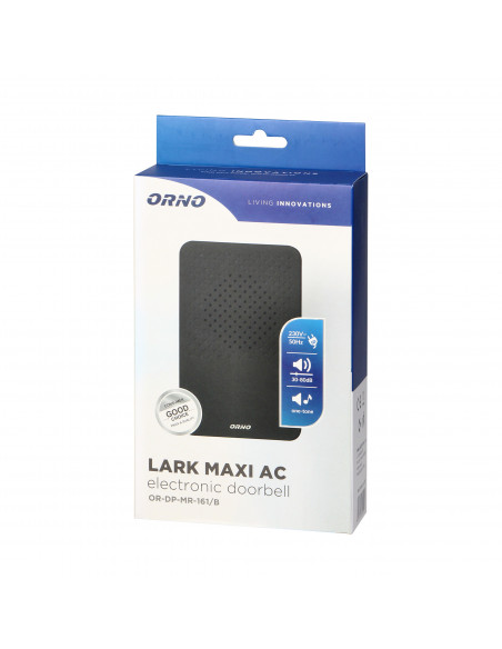 Dzwonek przewodowy elektroniczny jednotonowy LARK MAXI AC, 230V, czarny
