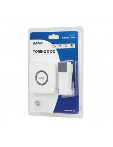 Dzwonek bezprzewodowy TORINO II DC, bateryjny, learning system, 58 dźwięków, 400m