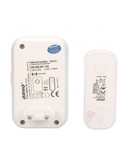 Dzwonek bezprzewodowy FADO AC, sieciowy, learning system, 36 dźwięków, 100m