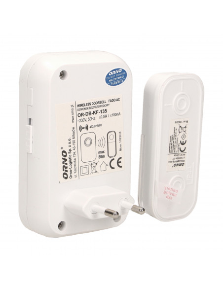 Dzwonek bezprzewodowy FADO AC, sieciowy, learning system, 36 dźwięków, 100m