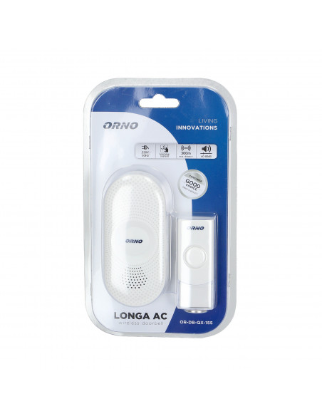 Dzwonek bezprzewodowy Longa AC, sieciowy, learning system, 36 dźwięków, zasięg działania 300m