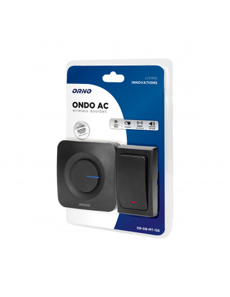 Dzwonek bezprzewodowy ONDO AC, sieciowy, przycisk bezbateryjny, learning system, 36 dźwięków, zasięg działania 200m