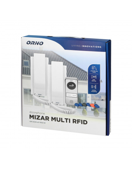 Zestaw domofonowy 2-rodzinny z interkomem, natynkowy z czytnikiem breloków, MIZAR MULTI