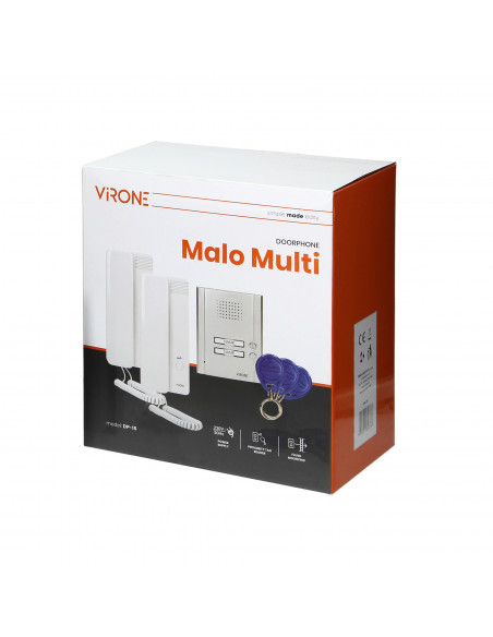 Zestaw domofonowy dwurodzinny, podtynkowy z czytnikiem breloków zbliżeniowych, MALO MULTI